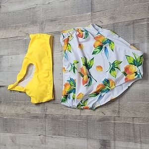 SHEIN Slayr Plus Size Women's Lemon Print Ruffle One Shoulder Sleeveless Swimsui